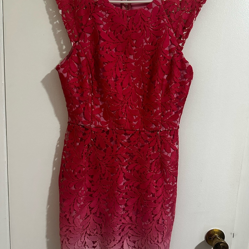 Adelyn Rae Vibrant Pink Lace Midi Dress